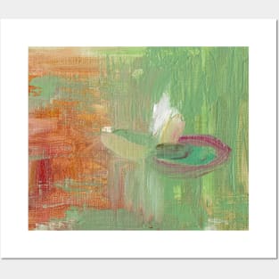 Abstract Oil Painting Waterlily Green White Terracotta Posters and Art